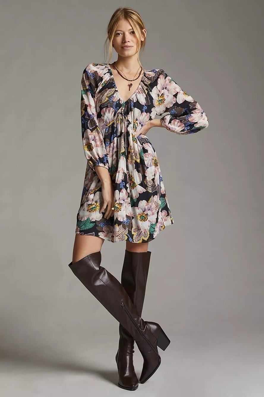 Anthropologie Tiered V-Neck Tunic Dress Size Small EUC